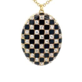 Granby locket checkered boar motif with old mine cut diamond 10882 -TV