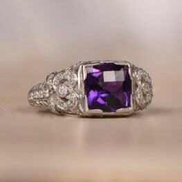 Antique Edwardian Era Amethyst Platinum Filigree Ring - Verona Ring 12558